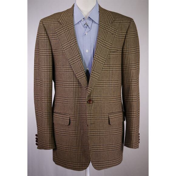 Lanvin Paris Vintage Brown Green Plaid Knit Wool 2-Btn Sportcoat Blazer 42L - Picture 2 of 8